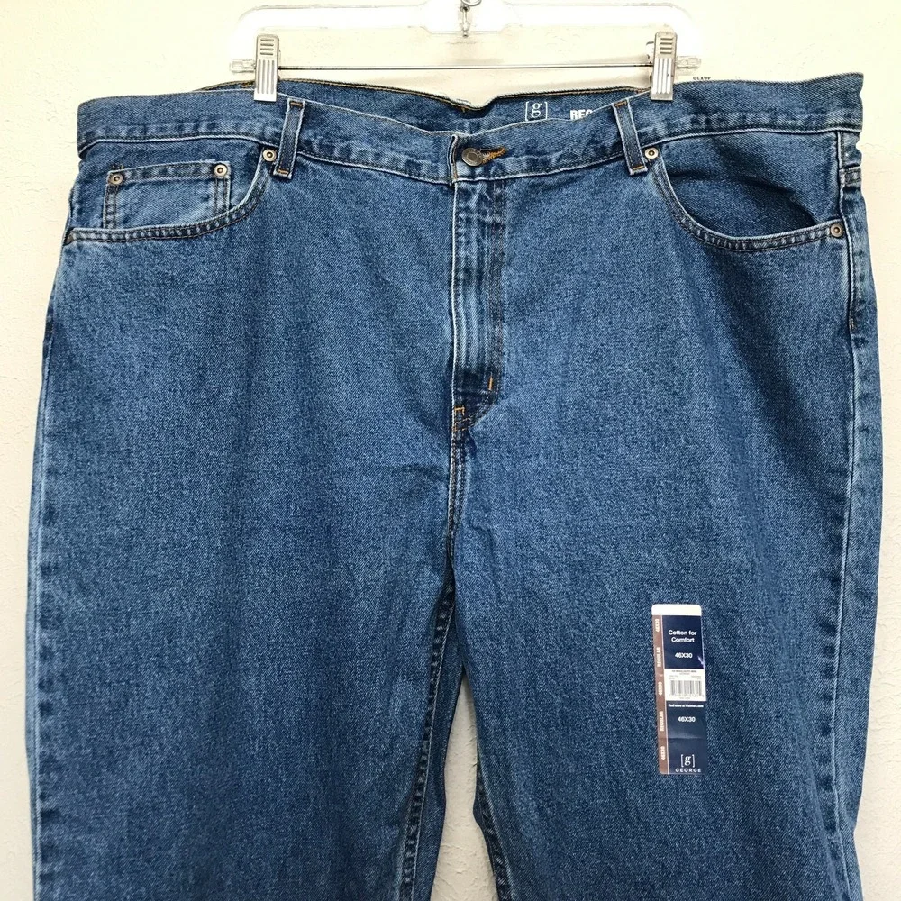 George‎ Regular Fit Jeans Mens 46x30 Straight Leg Blue Denim Cotton Medium Wash